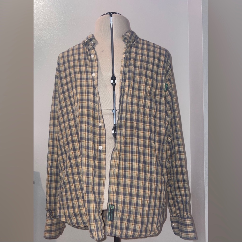 Vintage John Deere Black, Khaki, and Green Flannel - Men’s Large